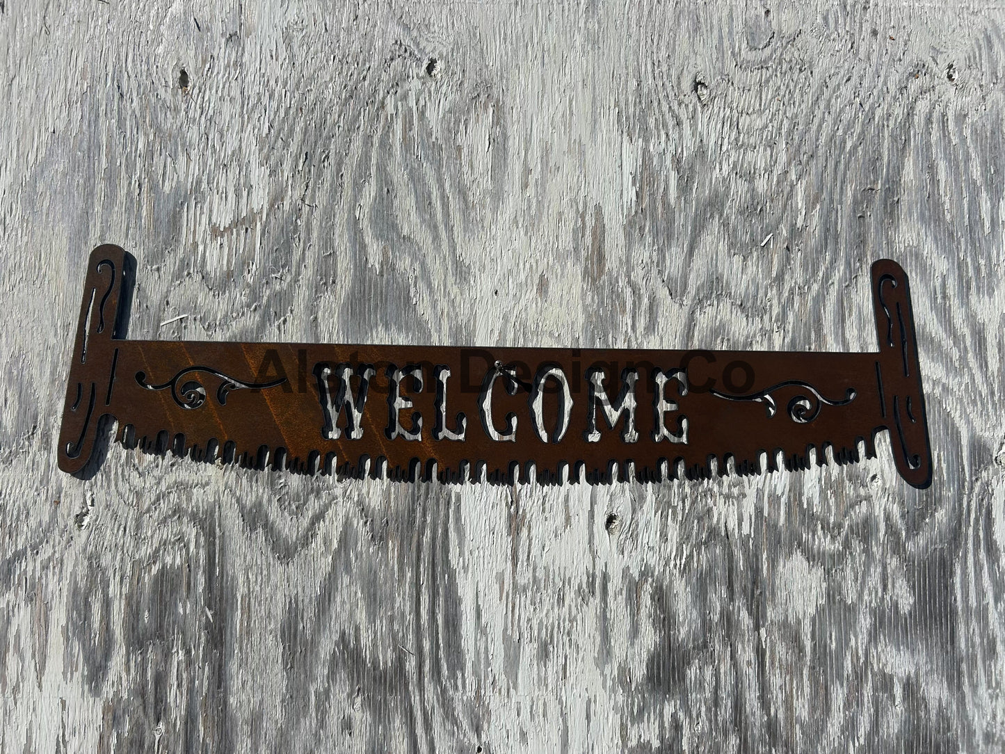 New Vintage Look Saw Welcome Sign – Rustic Metal Wall Decor