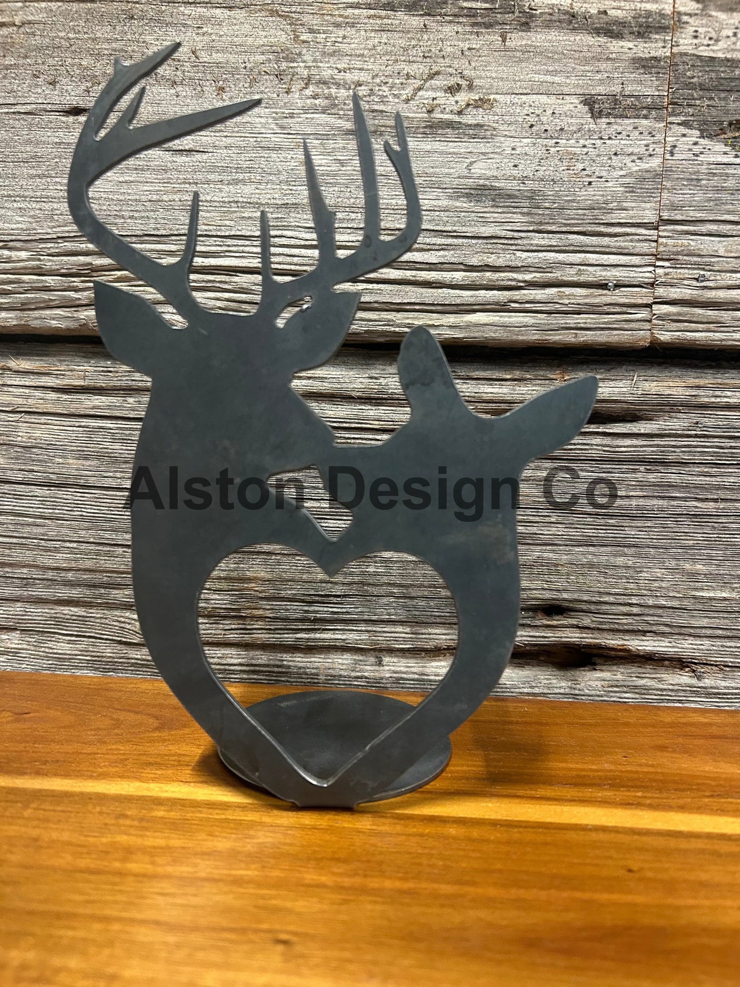 Buck and Doe Shelf Ornament with Candle Holder – Rustic Metal Decor