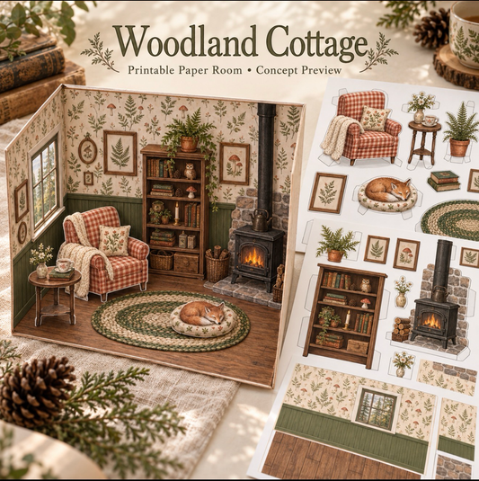 Woodland Cottage Printable Paper Room Kit – 8-Page PDF