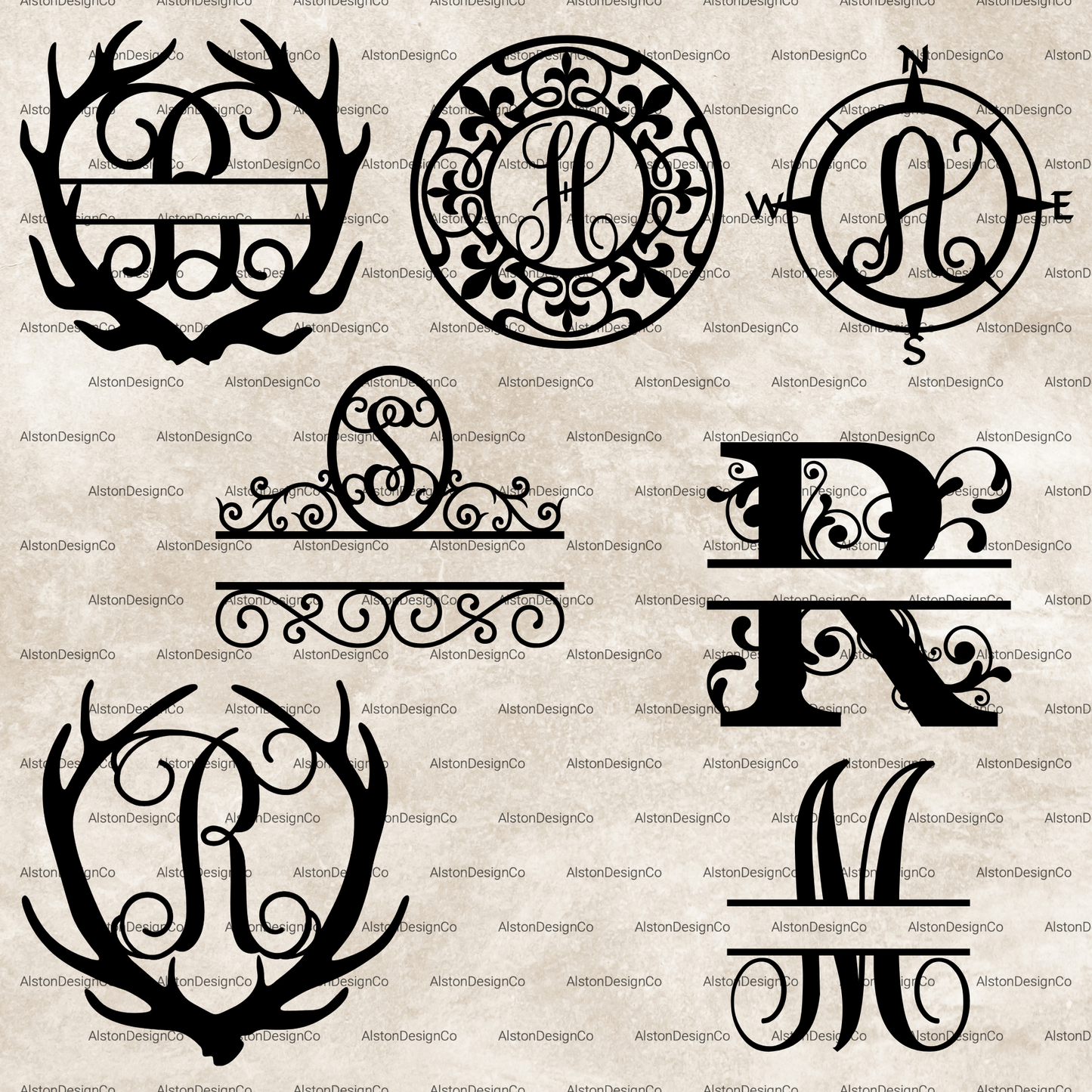 Split Letter monogram name signs