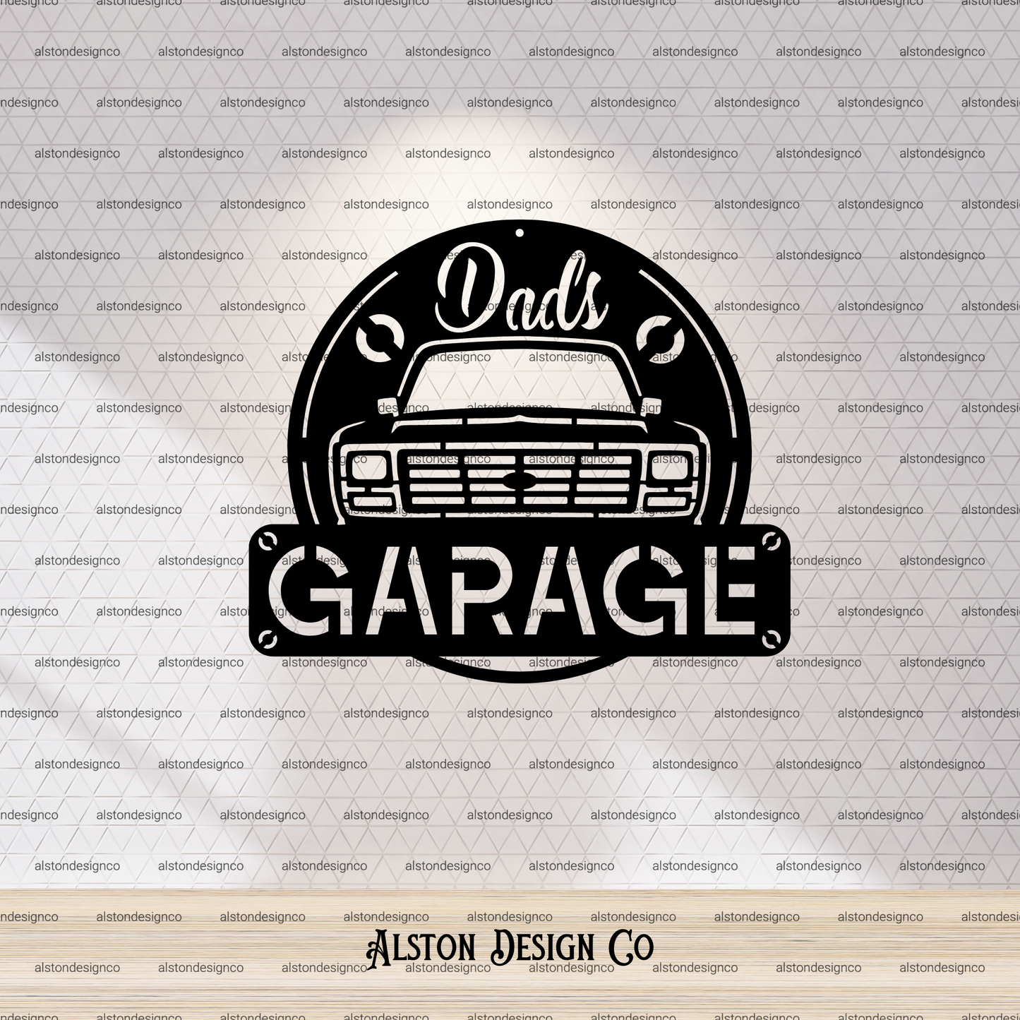 Dads garage sign with truck grill front 