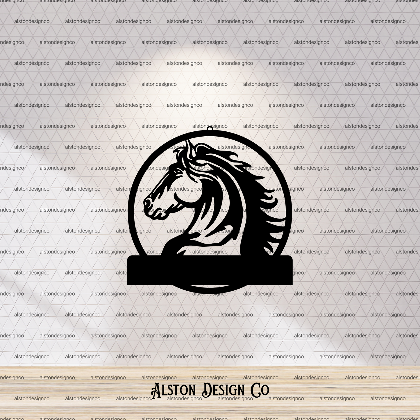 Head of horse side profile sign add your name or welcome 
