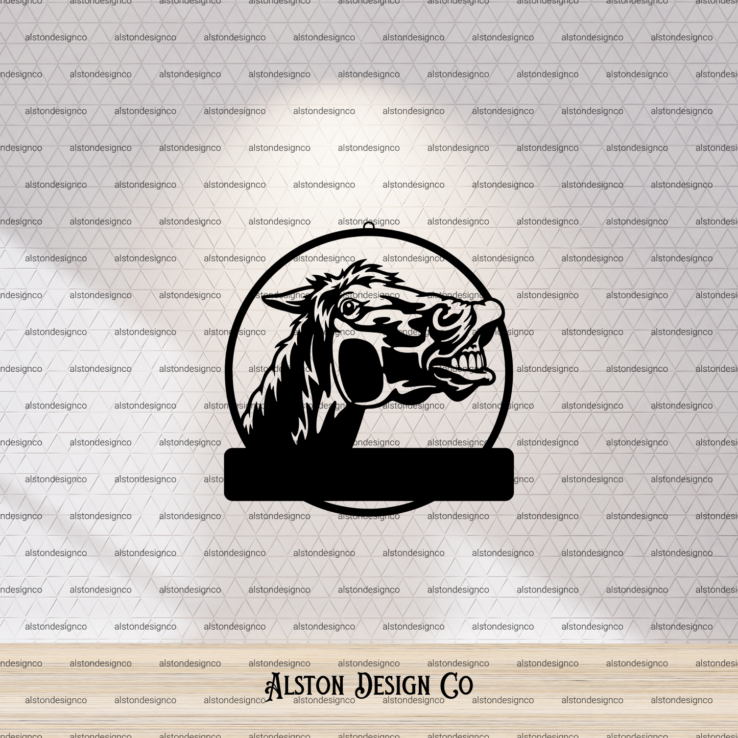 Horse showing teeth silly way add name or welcome sign 