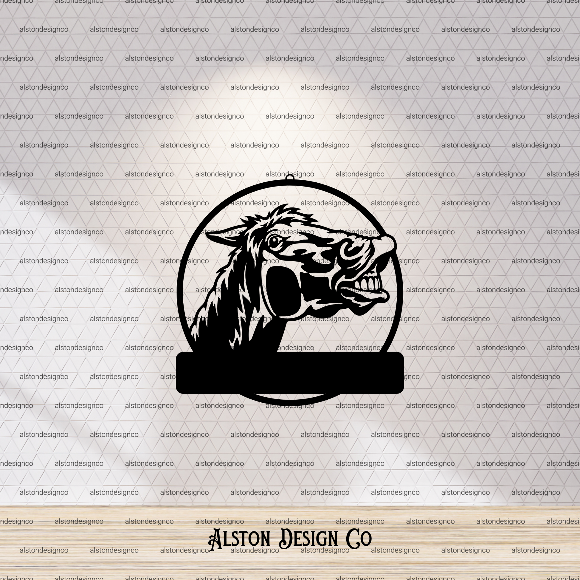 Horse showing teeth silly way add name or welcome sign 