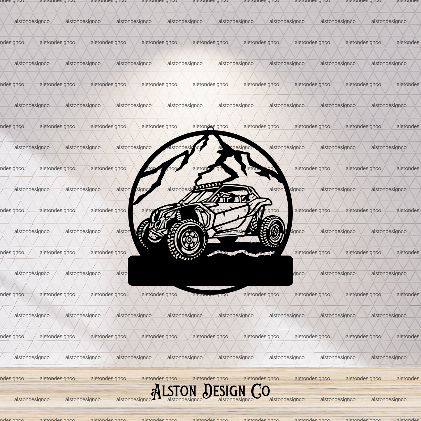 Black silhouette of a off-road vehicle with mountains on a white background, featuring 'Alston Design Co' branding.