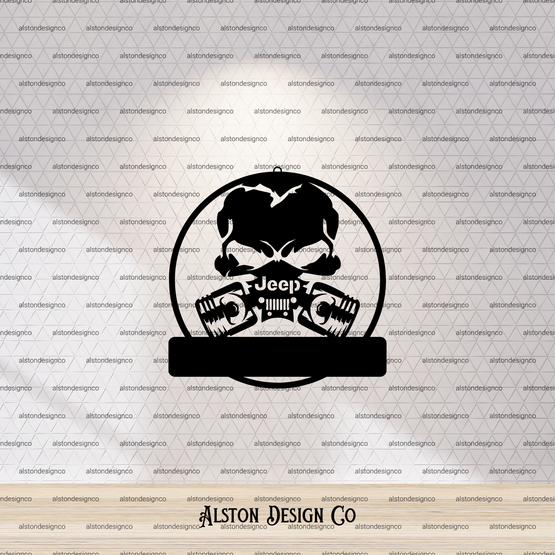 Black and white design on a branded background
